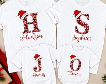 Camiseta navideña personalizada con nombre para 2026, conjunto familiar a juego con monograma navideño, camiseta navideña de 2026, camiseta navideña.