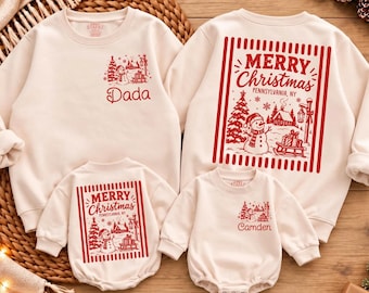 Sudaderas navideñas a juego, conjuntos personalizados para reuniones familiares, camisetas personalizadas para viajes de invierno con nombre, camisetas navideñas para la familia.