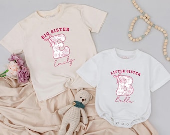 Conjunto a juego para hermanas mayores y menores, mono y camiseta Groovy Daisy para hermanas, conjunto a juego para hermanas, anuncio de bebé.