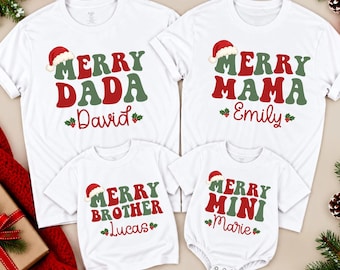 Camiseta navideña personalizada, conjunto navideño, linda camiseta navideña familiar, nombre navideño personalizado 2026