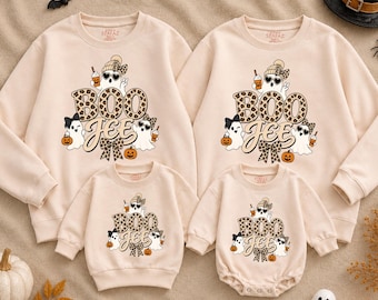 Sudadera Boo-Jee Leopard Ghost, Camiseta de Halloween de la familia Boo Jee, Sudadera Leopard Ghost, Regalo de Halloween para chicas, Temporada espeluznante, Calabaza de otoño