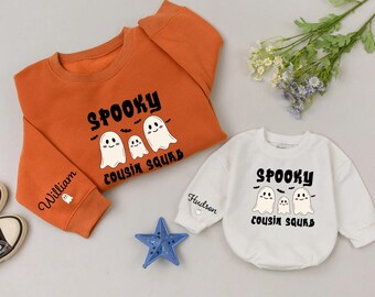 Personalized Spooky Cousin Squad Sweatshirt, Halloween Cousin Matching Sweatshirt, Custom Kids Halloween Sweatshirt, Ghost Cousin Crew