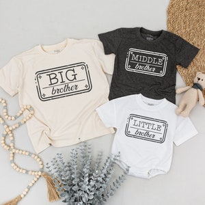 Personalized Sibling Shirts, Baby Announcement, Third Sibling Reveal, Big Middle Little Brother Matching Shirts, Graphic Toddler Shirt
