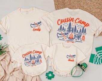 Cousin Camp Tee Personalized, Line Art Custom Name Matching Shirt Romper