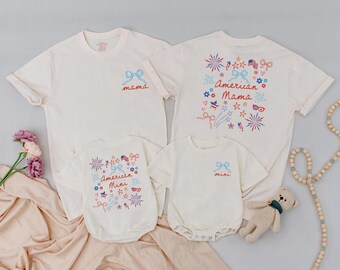 Matching American Mama and Mini 4th of July Outfit, Patriotic Day Family Shirts, Custom July Fourth Baby Clothes, Mommy and Me Gift