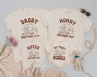 Camisetas familiares a juego para el primer cumpleaños de mi primer rodeo: conjunto familiar con temática de rodeo, regalo de cumpleaños de vaquero del oeste, camisetas para papá y yo