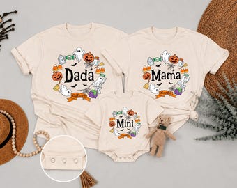 Custom Halloween Family Shirts, Matching Mama Dada Mini Tee, Personalized Ghost Pumpkin Shirt