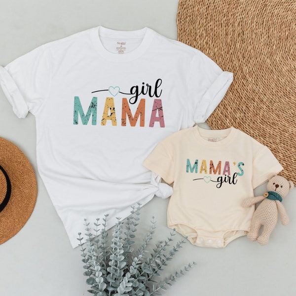 Personalized Girl Mama and Mama's Girl Shirts, Matching Mom and Baby Outfit, Retro Mama And Mini Shirt, Girl Mama Shirt, Mama's Girl Romper