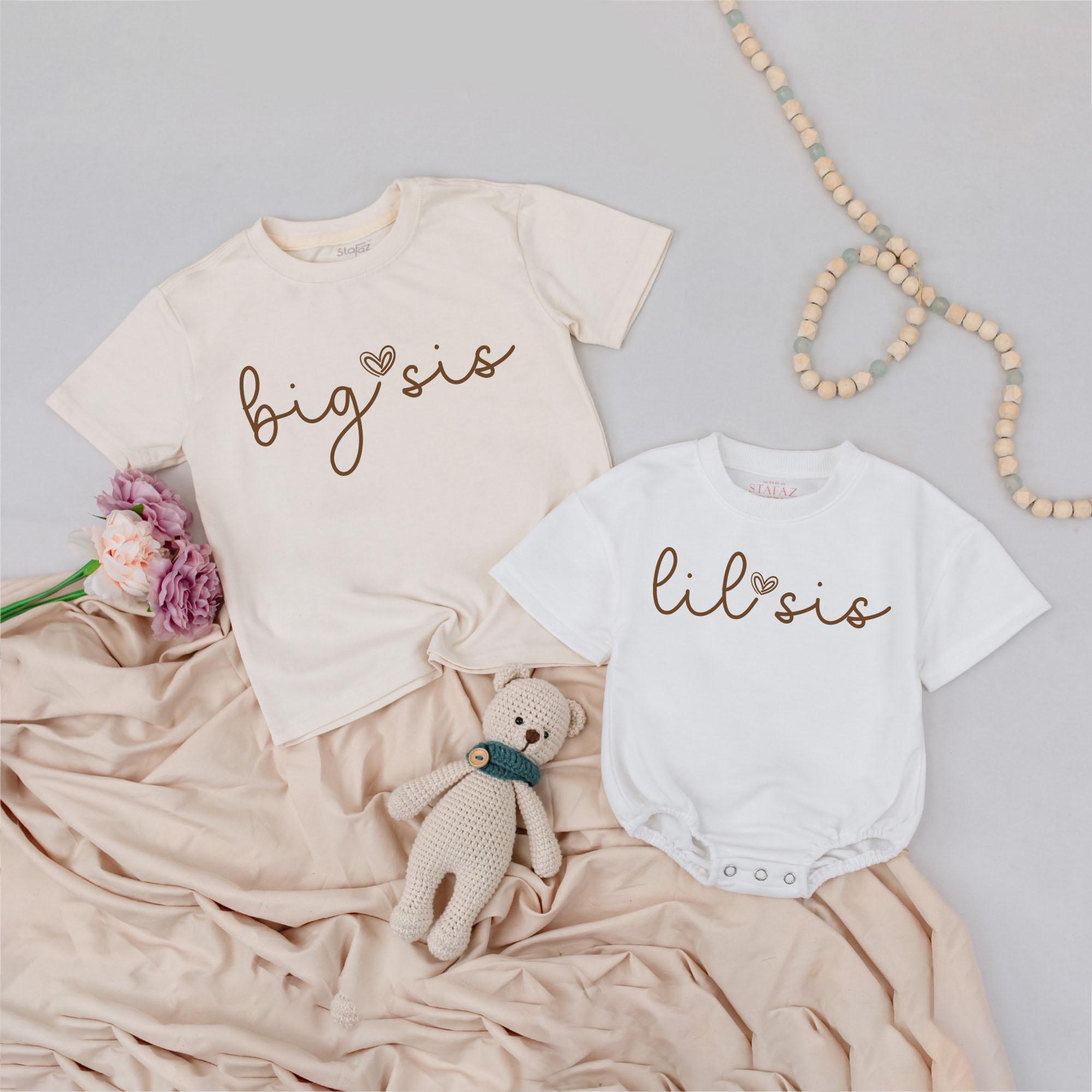 thumbnail image 2 of Big Sister Shirts For Girls Toddler Baby Girl Summer Shirt Romper Little Sister Matching Outfits 0-5T (B-Beige, 12-18 Months 2 of 12