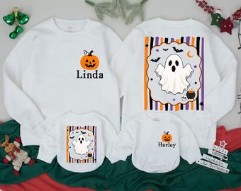 Halloween Ghost Sweatshirt, Personalized Pumpkin Crewneck, Spooky Family Matching, Cute Halloween Gift