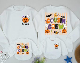 Personalized Halloween Sweatshirt, Cousin Crew Matching Shirt, Family Halloween Outfit, Pumpkin Ghost Sweatshirt, Kids Halloween Top