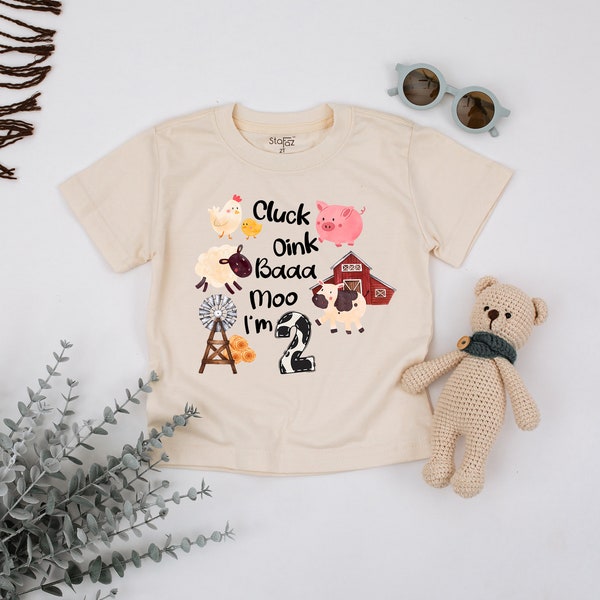 Cluck Oink Baa Moo I'm Two Shirt, Moo I'm Two Toddler Shirt, 2nd Birthday Farmyard Shirt, Barn Animal Sounds Kids Outfit, Second Birthday