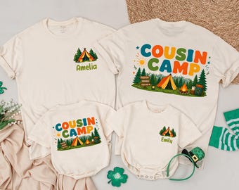 Cousin Camp Shirt Personalized, Colorful Kids Custom Name Matching Tee Romper