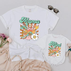 Mama and Mini Summer Matching Shirts, Mother&#39;s Day Outfit, Mom and Daughter, Retro Groovy Beach Shirt, Tropical Family Tee, Summer Gift