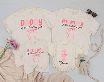 Pink Bow First Birthday Outfit for Girl, 1st Birthday Shirt, Matching Mom & Baby, Pink Bow Party Outfit, One Year Old Girl Birthday Shirt