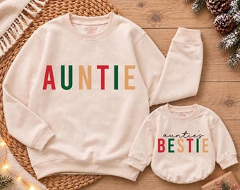 Sudadera navideña para tía, conjunto para bebé "La mejor amiga de la tía", conjunto navideño a juego, regalo para tía, sobrino/tía.