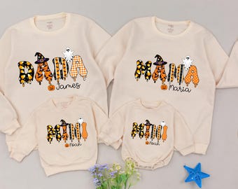 Custom Family Halloween Sweatshirt, Personalized Ghost Letter Sweatshirt, Matching Fall Family Shirts, Ghost Birthday Family Sweatshirt