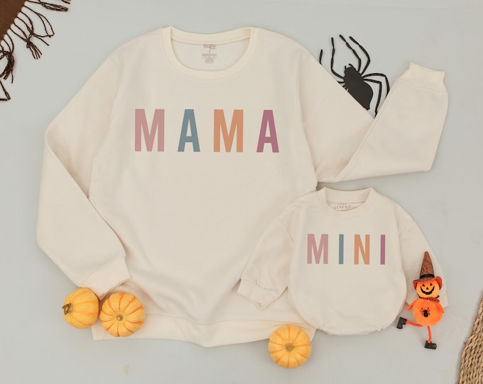 Mama And Mini Sweatshirts, Mama and Girl, Mom And Baby Matching Outfit, Fall Sweatshirts, Mommy and Me Sweaters, Retro Halloween Clothes