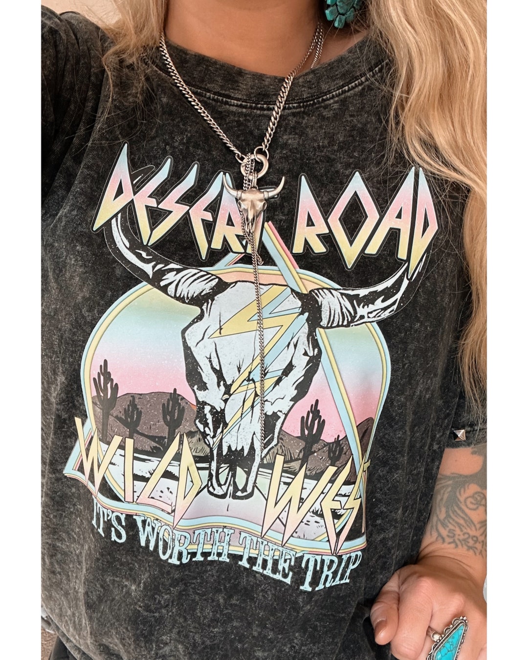 Western Graphic Tshirt, Longhorn Graphic Tee, Acid Wash Tshirt, Black