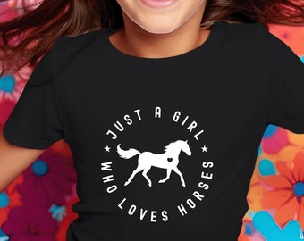 Horse Lover Girl's T-Shirt, Cute Equestrian Tee
