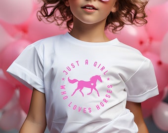Horse Lover Girl's T-shirt, Cute Horse Tee, Gift for Rider