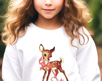 Vintage baby reindeer sweatshirt for girl.  retro holiday gift for child