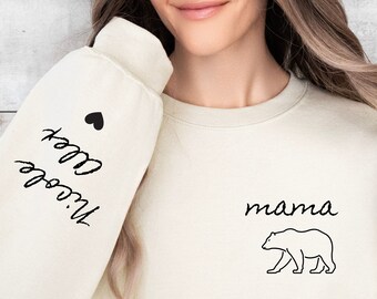 Custom Mama Bear-sweater: gepersonaliseerde kindernamen mouw, cadeau moeder