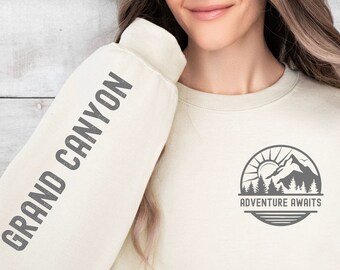Grand Canyon Adventure Sweatshirt: Unisex Crewneck, Textured Lettering