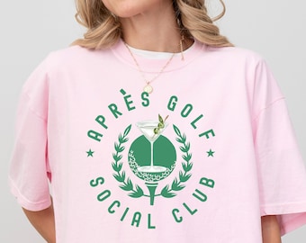 Apres Golf Woman Golfer social Club T-shirt, funny golf crest martini shirt, gift for golf lover, woman golfer crest tee, girl golfer gift