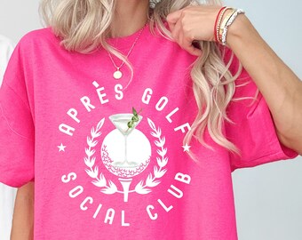Apres Golf Woman Golfer social Club T-shirt, funny golf crest martini shirt, gift for golf lover, woman golfer crest tee, girl golfer gift
