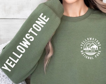 Yellowstone National Park Sweatshirt: Sleeve Graphic, Camping Hiking Shirt