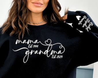 Aangepaste oma-sweater met kindernamen op mouw, gepersonaliseerd moederdagcadeau, cadeau voor moeder, grootmoedercadeau, oma-shirt