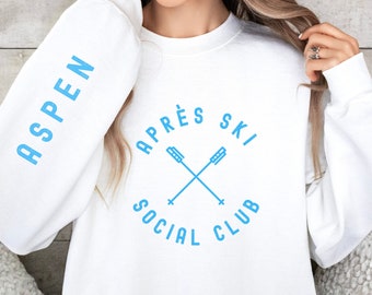 Aspen Apres Ski sweatshirt, Ski Sweater, Gifts for Her, Gift for Skier, Apres ski shirt, Winter sports shirt, Christmas gift for skier