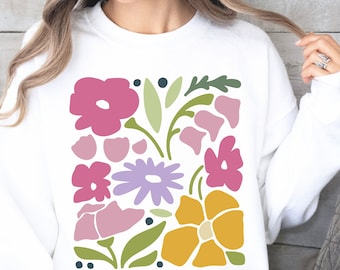 Sweater met wilde bloemen boho: retro bloemenprint, gezellig botanisch shirt