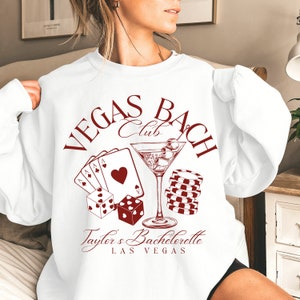 Las Vegas Custom Bachelorette Club Sweatshirt, Personalized Vegas Bach Club shirt, Bridal party gifts, Vegas girls trip cocktails and cards