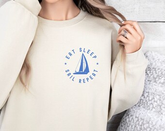 Funny Sailor-sweater: Eat Sleep Sail Repeat, uniseks ronde hals