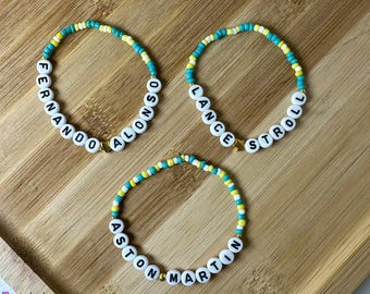 Custom Formula 1 Friendship Bracelets 2026 Season - Team Aston Martin, Fernando Alonso & Lance Stroll