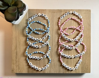 Set of 10 Gender Reveal Party Bracelets, Team Boy, Team Girl
