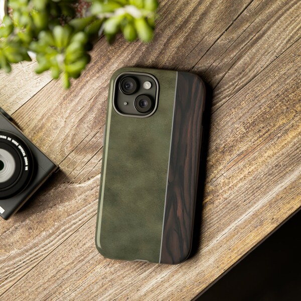 Leather & Wood Texture, Tough Cases iPhone Case, Casing for iPhone, Smartphone Case iPhone, Smartphone Casing iPhone for 15|14|13|12|11