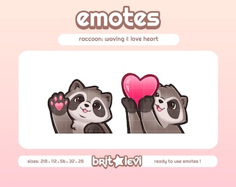 Raccoon Emotes / Wave and Love Heart: Twitch & Discord Emotes (Digital Download)