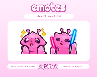 Pink Alien Cat Glorp Emotes / Wow and Rave: Twitch & Discord Emotes (Digital Download)