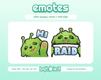 Alien Puppy Glorp-Inspired Emotes / Wave Hello and Raid: Twitch & Discord Emotes (Digital Download)