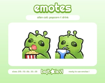 Alien Cat Glorp Popcorn and Drinking Emotes: Twitch & Discord Emotes (Digital Download)