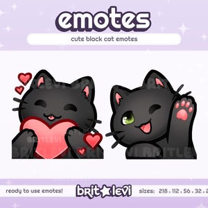 Cute Cat Emotes (Black) | Love Heart and Waving Cat Emotes | Twitch Emotes & Discord Emotes | Cat Emote Pack
