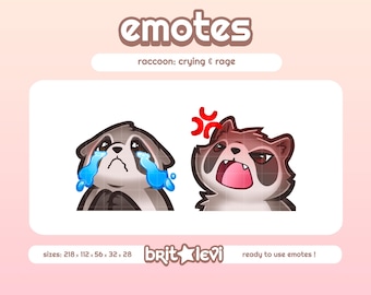 Raccoon Emotes / Crying and Rage: Twitch & Discord Emotes (Digital Download)