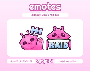 Pink Alien Cat Glorp / Wave Hello and Raid Emotes: Twitch & Discord Emotes (Digital Download)
