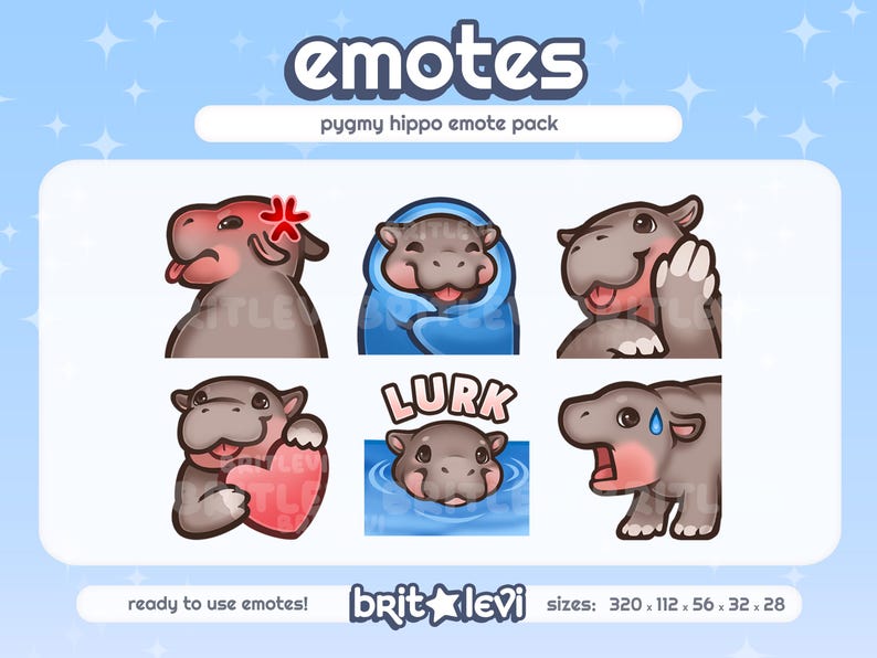 Cute Pygmy Hippo Emotes: Twitch & Discord Stream Pack (digital Download ...