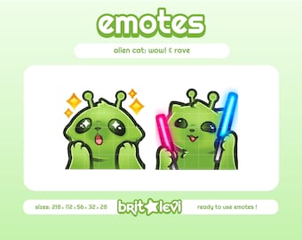 Alien Cat Glorp Emotes / Wow and Rave: Twitch & Discord Emotes (Digital Download)