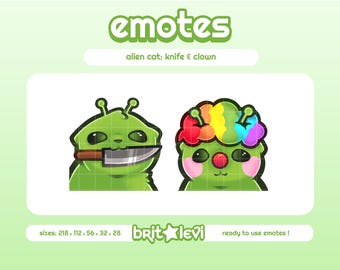 Alien Cat Glorp Emotes / Knife and Clown: Twitch & Discord Emotes (Digital Download)