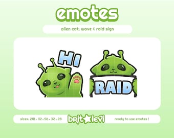 Alien Cat Glorp-emotes / Wave Hello and Raid: Twitch & Discord-emotes (digitale download)